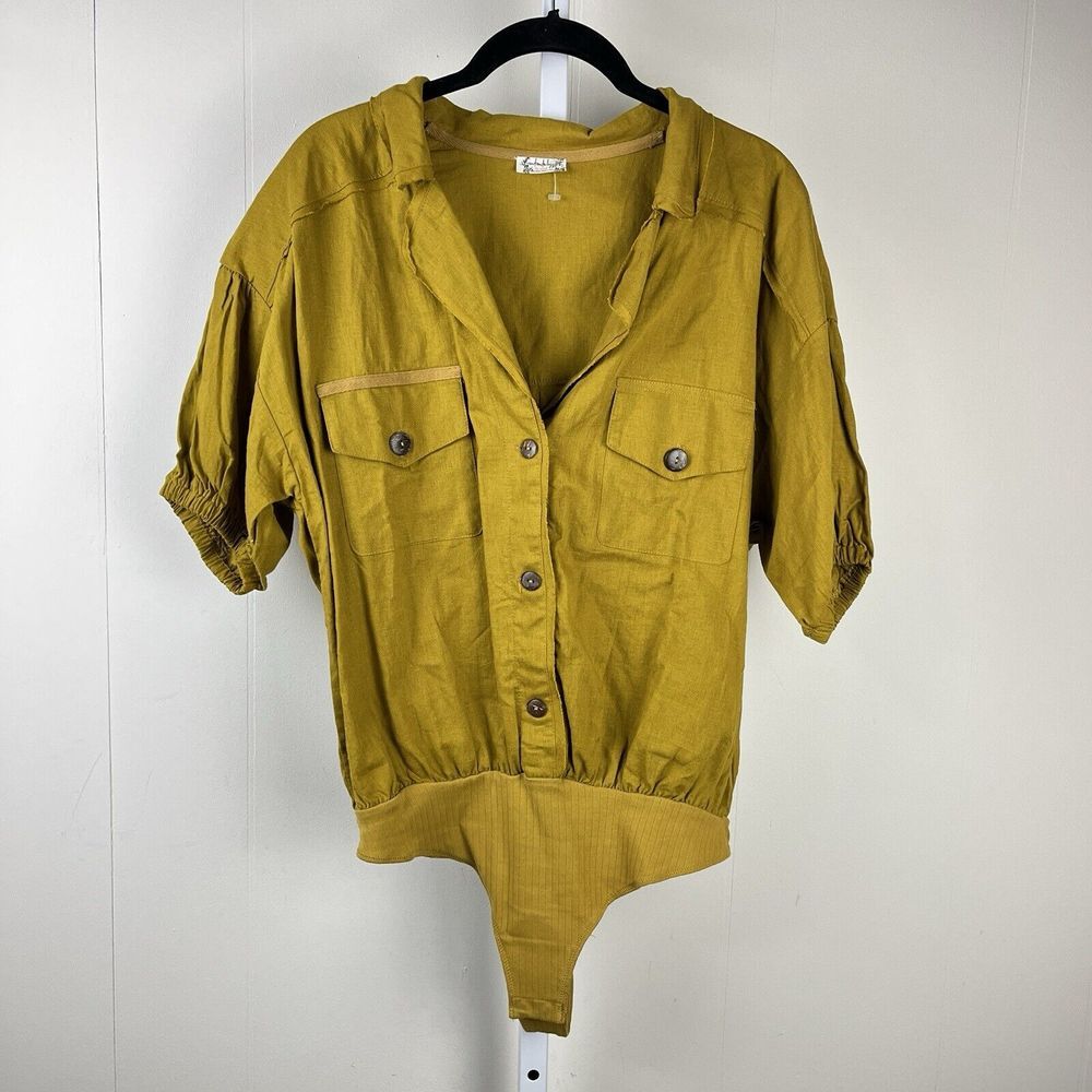 Intimately Free People So-Fari Utility Bodysuit Top Womens Small Linen Blend